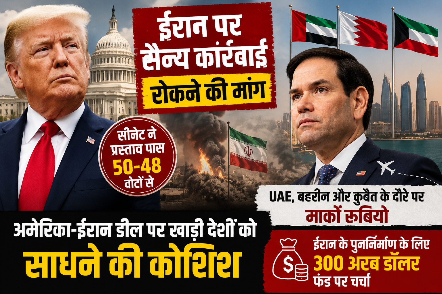 अमेरिकी सीनेट ने ट्रंप से ईरान पर सैन्य कार्रवाई रोकने की मांग की, खाड़ी देशों को साधने UAE पहुंचे रूबियो
