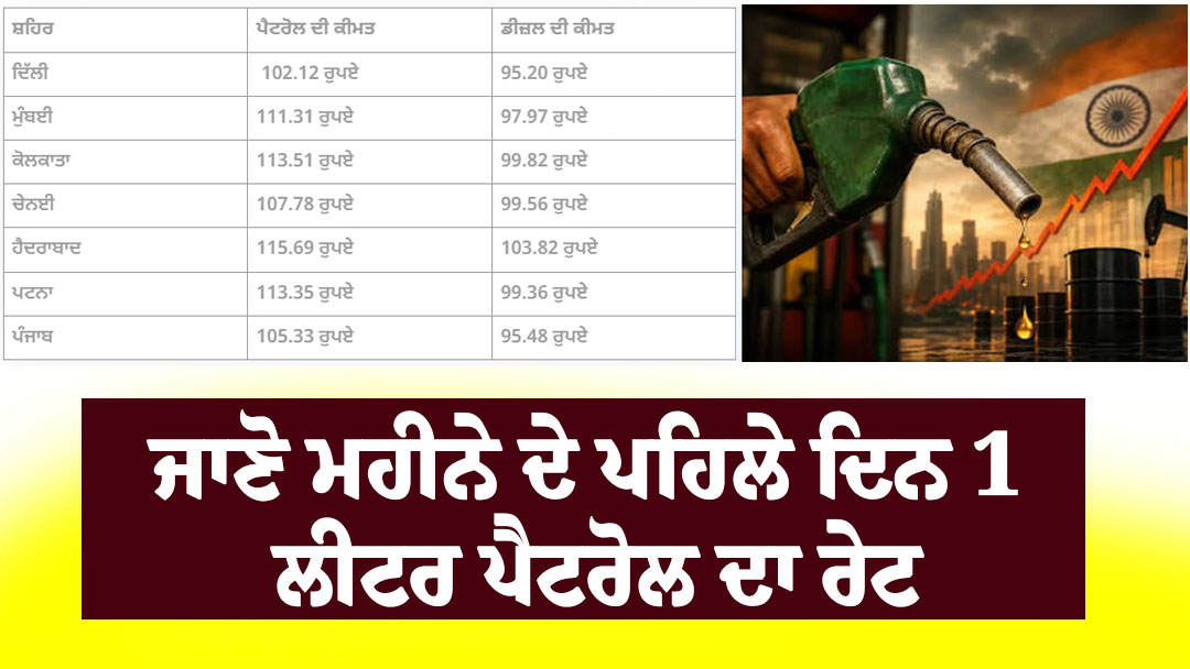 ਜਾਣੋ ਮਹੀਨੇ ਦੇ ਪਹਿਲੇ ਦਿਨ 1 ਲੀਟਰ ਪੈਟਰੋਲ ਦਾ ਰੇਟ